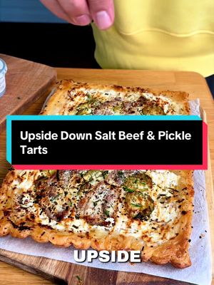 Upside Down Salt Beef & Pickle Gherkin Tarts #upsidedown #pastry #beef #pickles 
