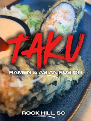 TAKU RAMEN & ASIAN FUSION – Discovered this restaurant in the Facebook Rock Hill Eats group because of their sushi burrito offering. The restaurant describes themselves as a modern, vibrant eatery specializing in authentic, slow-cooked broth ramen paired with innovative Asian Fusion appetizers, rice, and poke bowls. They blend traditional Japanese techniques with bold pan-Asian flavors, serving customizable noodle bowls and craft toppings made from high-quality ingredients.   📍2427 Cross Pointe Dr Ste 105, Rock Hill, SC   ✨Highly Recommended 💜Miss Black Foodie Fave   ▪️APPETIZERS: 💜Coconut Shrimp - $6.95 – Love that the shrimp actually has coconut flakes and not just flavor. ✨Crab Rangoon Nachos - $13.95 – crab rangoon, scallion, wonton chips, Bang Bang sauce – the toppings on the nachos are room temperature, but the app is still enjoyable. 💜Crispy Rice (comes in three variations- spicy crab featured) - $12.95 ✨Kaki Fried Oysters - $8.95 ✨Pork Belly Bun - $8.95 – homemade braised pork belly, lettuce, scallion, spicy aioli   ▪️WINGS: ✨6pc Wings - $7.95 – very crispy, well-seasoned   ▪️SUSHI: 💜Dragon Burrito - $17.95 – spicy shrimp, avocado, crab salad, cucumber, spicy mayo, eel sauce - PERFECTION. 💜Godzilla Roll (Fried - $15.95) – spicy tuna, crunch, tobiko, scallion top with spicy aioli, kabayaki sauce, sweet chili - excellent combination of flavors. 💜Shrimp Tempura Roll - $10.95 – traditional, enjoyable taste   ▪️RAMEN: ✨Mixed Seafood (Spice Level 1) – pork tonkatsu broth, shrimp, scallions, green mussel, bamboo shoot, bean sprouts, soft boiled eggs, fish cake, seaweed - $16.95 – due to the generous amount of seafood inside, this has a strong seafood taste, which overshadowed the pork broth. Be mindful if you want a more savory flavor.   ▪️RICE BOWL 💜Tofu Rice Bowl - $14.95 – PERFECTION.   #takuramenandasianfusion #VisitYorkCounty #RockHillSC #sushiburritos #ramenlovers    