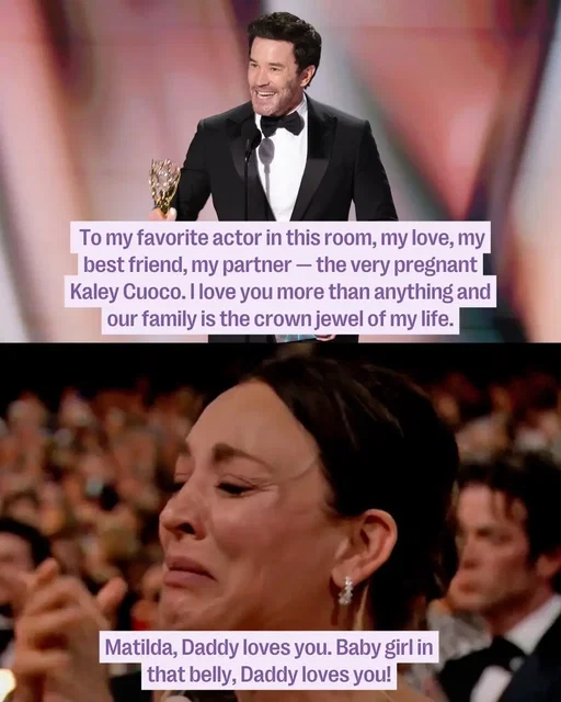 GREEN FLAGS ALL AROUND over this precious moment during Tom Pelphrey’s acceptance speech for Best Supporting Actor in a Drama for his performance in Task! Pelphrey shouted out his “very pregnant” partner, Kaley Cuoco ❤️ #emmys