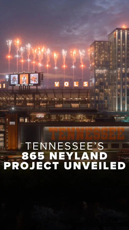 The new $288M 865 Neyland development will bring dining, entertainment, gathering spaces, a hotel, and condos right next to the stadium, with completion expected in 2028. #vols #tennessee #volsfootball