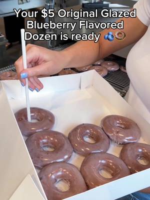$5 Original Glazed Blueberry Flavored dozen 🫐✨ When you buy any dozen starting Thursday thru the weekend! 🍩⏳ Comment 🫐 if you are picking up your double dozens ⬇️ Offer available 9/17-9/20 only at participating U.S. Krispy Kreme shops only and is subject to product availability. See full terms at www.krispykreme.com/offers #krispykreme #blueberry #offer #originalglazed #donut 