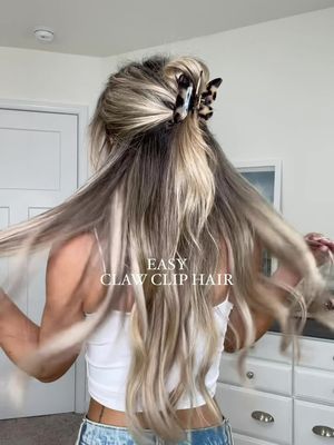 Easy Claw Clip Hairstyle you’ll want to save for later 🤍✨🪽 super quick, easy and guarantees your hair will stay in place! #hairstyle #hairtutorial #halfuphalfdown #clawclip #easyhairstyles 