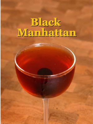 Black Manhattan Originally created by Todd Smith at Bourbon and Branch in San Francisco in 2005, the Black Manhattan calls for an amaro instead of sweet vermouth. Typically Averna is used, but the format lends itself well to mixing and matching. This one is a little on the cola/ caramel/ orange flavor profile, and its delicious as a nightcap. 2 oz Rye Whiskey 1 oz Averna, or similar amaro 2 dashes angostura bitters Maraschino Cherry as garnish Stir down with ice, and pour into a coupe glass. Garnish with Maraschino Cherry #cocktails #drinks #mixology #Manhattan #fyp