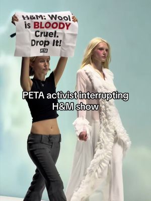 PETA activists crash the runway at #hm show during #londonfashionweek.  Video: Tianwei Zhang  #tiktokfashion 