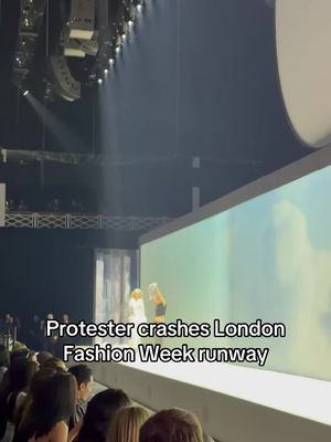 #LondonFashionWeek is off to an active start, with a PETA protestor crashing the H&M show's runway this afternoon... Video: Emma Oleck