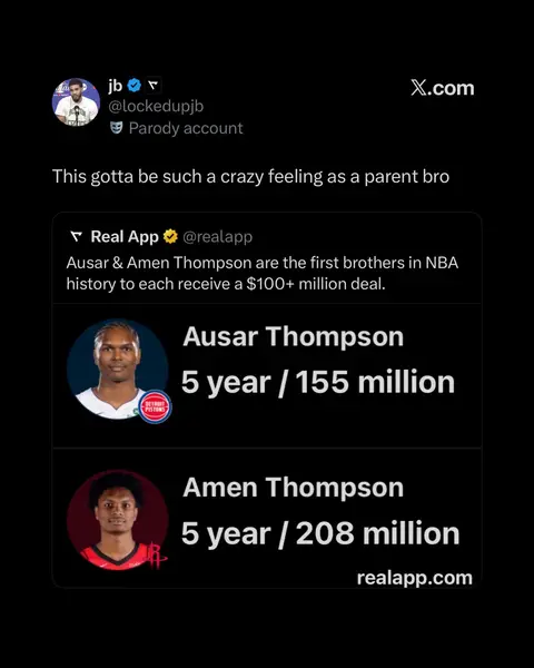 The Thompson twins are worth over 350 million 🤯 #realapp #NBA #ausarthompson #amenthompson 