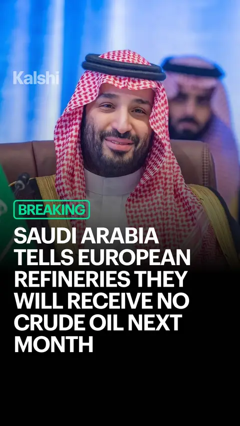 Saudi Aramco told all European term contract customers they will receive no crude next month after a drone attack shut down the East-West pipeline on Sept. 10. Poland's Orlen, which sources roughly 40% of its crude from Aramco, has issued more than ten emergency tenders to secure replacement barrels. Kalshi traders give about 41% odds WTI hits $115 by year end.