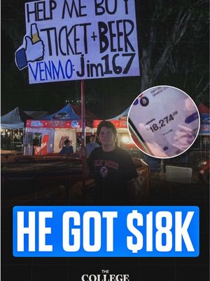 An Ole Miss fan had a sign at @College GameDay asking for help getting a ticket and a beer and for people to @Venmo him, and he got over $18K from it 🤯💰 (via WhiddonMike486/X) #olemiss #venmo #collegegameday #cfb #CollegeFootball 