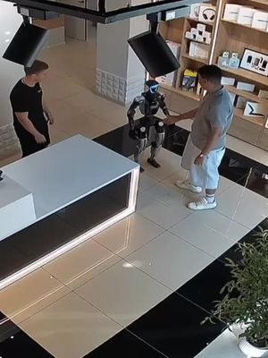 WATCH: A store robot appears ready to throw hands after a customer gives it a shove in Russia. ⠀ Security video from the store shows the robot approaching a man before he pushes it away. The robot pushes back, takes what looks like a fighting stance and starts throwing punches and kicks as people rush in to intervene. ⠀ The robot’s operator said it was unclear whether a software glitch or the physical contact triggered the behavior.