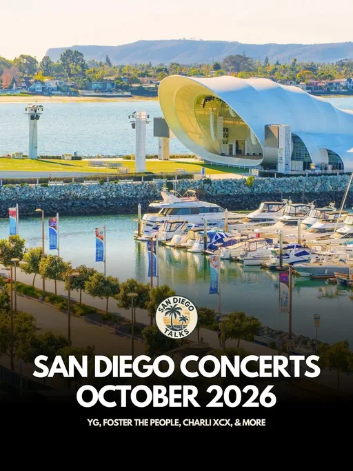 October 1 🎶 Jutes at Music Box | 8pm October 2 🎶 The Growlers at Gallagher Square | 8pm October 3 🎶 Social Distortion at Gallagher Square | 7:30pm October 4 🎶 Mari Froes at Music Box | 8pm 🎶 $uicideboy$ at North Island | 6:30pm October 7 🎶 Empire of the Sun at Gallagher Square | 6:30pm October 8 🎶 ScHoolboy Q at SOMA | 8pm October 9 🎶 The Wallflowers at Belly Up | 9pm 🎶 PRESIDENT at House of Blues | 8pm 🎶 Jack Johnson at North Island | 7:30pm October 10 🎶 The Living Tombstone at SOMA | 8pm October 11 🎶 Ingrid Michaelson at Music Box | 8pm October 13 🎶 Geese at Gallagher Square | 7pm October 14 🎶 LP at The Sound | 8pm 🎶 Charli xcx at Viejas Arena | 8pm October 15 🎶 Turnpike Troubadours at Gallagher Square | 6pm October 16 🎶 MUNA at The Rady Shell | 7:30pm 🎶 Peter Bjorn and John at Music Box | 9pm 🎶 Mission Bayfest at Mariner’s Point Park October 17 🎶 Mission Bayfest October 18 🎶 The Offspring at Mariner's Point Park | 5pm 🎶 Mission Bayfest  October 20 🎶 Julia Jacklin at The Observatory | 7pm 🎶 Melvins at Belly Up | 8pm 🎶 Protomartyr at Casbah | 8:30pm October 21 🎶 Vox Rea at House of Blues | 8pm 🎶 Weezer at Viejas Arena | 7pm 🎶 Foster the People at Gallagher Square | 7pm October 22 🎶 Eric Bellinger at Music Box | 8pm October 23 🎶 Madeon at The Rady Shell | 7pm October 24 🎶 Bryson Tiller at North Island | 7:30pm October 25 🎶 Gorillaz at Pechanga Arena | 7:30pm 🎶 YG at Viejas Arena | 8pm October 27 🎶 Doja Cat at Viejas Arena | 7:30pm 🎶 Gary Clark Jr. at Humphreys | 7:30pm October 29 🎶 Agriculture at Casbah | 8pm October 30 🎶 Knocked Loose & Denzel Curry at Gallagher Square | 7pm October 31 🎶 Dax at House of Blues | 8pm Follow @sandiegotalks to stay in the loop with all things San Diego. #sandiego #sandiegoevents