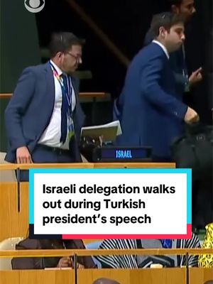 The Israeli delegation walked out of the U.N. General Assembly chamber after Turkish President Recep Tayyip Erdogan condemned Israel's military campaign in Gaza as "the most inhumane and shameful concentration camp of our time." In his address to world leaders on Tuesday, Erdogan also urged the international community to recognize a Palestinian state.