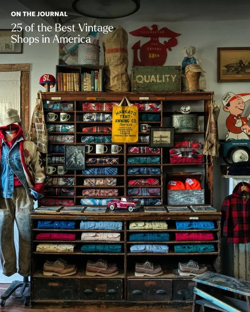When we're not curating pieces from our favorite brands or designing our own gear, you'll find us out in the field, digging through racks and getting inspired. In our latest Journal piece, we rounded up 25 of the best vintage shops in America. You guys know the drill: this isn't a ranked list, just a collection of spots our team—and even friends who've worked the registers at some of these places—swear by. Real shops. Real finds. The kind of places worth a detour. Head to the link in our bio to see the full list. #VintageShops #Vintage #TheJournal #VintageClothes 