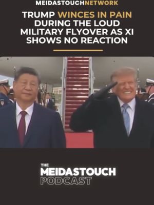 Trump winces in pain during the loud military flyover as Xi shows no reaction