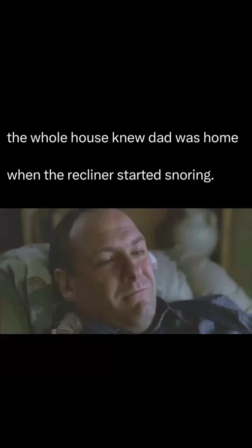 then one day you're grown. somewhere in another house. and you hear that little steady sound from the next room. it's been gone for years. turns out he was there the whole time. #dad #father #nostalgia #sleep #recliner 