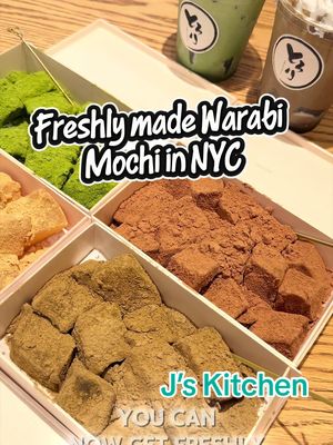 You can now get freshly made warabi mochi in NYC, just like the ones you find in Japan! There are four flavors to choose from: soybean, matcha, hojicha, and chocolate. I personally liked the original soybean and matcha flavors the most! And if you’re a fan of matcha or hojicha, you can also get them as drinks with warabi mochi added in. #nycdesserts #nycfoodie #nyceats 