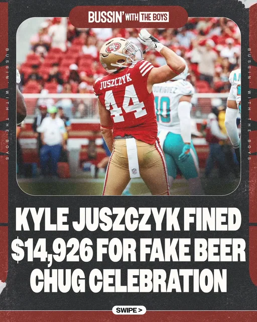 The NFL fined 49ers FB Kyle Juszczyk $14,926 for imitating chugging a beer, a celebration he’s done plenty of times before. The league called it an “offensive demonstration” in poor taste, and Juszczyk has already appealed the fine. #BWTB #nfl #beer #celebration #nofunleague 