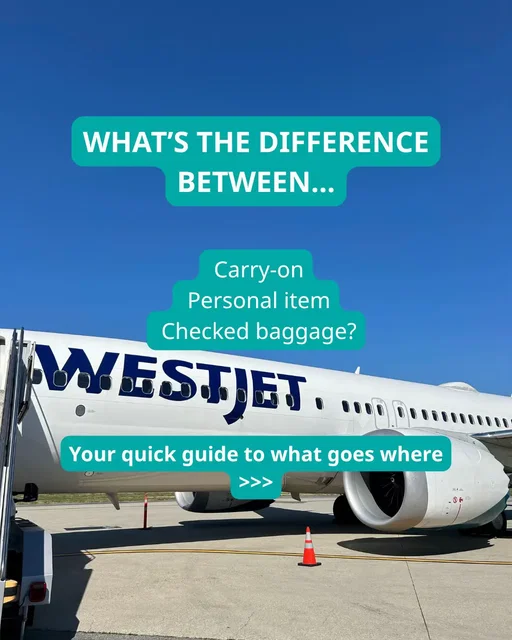 Carry-on. Personal item. Checked bag. 🧳 But what’s the actual difference? Here’s your quick guide to what goes where, so you can pack smarter and spend less time wondering what to do with your bags at the airport. ✈️ Save this for your next trip and check your fare details for the latest baggage allowances. #WestJet #TravelTips #Baggage — Bagage de cabine. Article personnel. Bagage enregistré. 🧳 Mais quelle est la différence?  Voici un guide rapide pour savoir quoi mettre où, afin de voyager l’esprit tranquille et passer moins de temps à vous demander quoi faire de vos bagages à l’aéroport. ✈️ Enregistrez cette publication pour votre prochain voyage et consultez les détails de votre tarif pour connaître les franchises de bagages les plus récentes. #ConseilsDeVoyage #Bagages