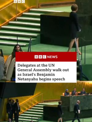 Dozens of United Nations delegates have walked out of the hall just as Israeli Prime Minister Benjamin Netanyahu was due to deliver a speech. Addressing the UN's General Assembly, Netanyahu described those walking out them as "moral cowards". Those who remained and felt similarly should leave, he said. #UN #Israel #Netanahu #Gaza #BBCNews