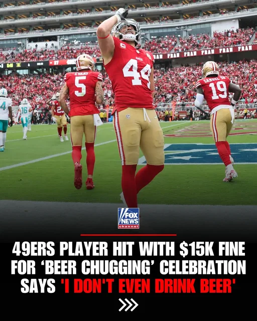 Kyle Juszczyk scores a touchdown, pretends to take a drink, and gets fined $14,926. Then the broadcast cuts to a beer commercial. The NFL says the 49ers fullback's celebration was an "imitation of chugging a beer" that could be considered "in poor taste," even as the league maintains major alcohol sponsorships and teams sell alcohol inside stadiums. Juszczyk is appealing the fine and says there's another problem with the league's conclusion: "I don't even drink beer." And yes, the player everyone calls "Juice" is caught in the middle of it.