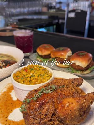 Ep 4 | Let’s try out Bluebonnet & Thyme which JUST opened right across from the American Airlines Center in Victory Park.   Happy hour starts at 3:30p and ends at 6:30p M-Thurs, featuring $10 select signature cocktails, half off wine, and half off select apps.  FOOD ✨ Gulf Coast Croquette Sliders — salmon croquettes served with a creole remoulade, definitely get extra sauce on the side 😋 Golden Fried Hen — crispy whole cornish hen topped with a hot honey drizzle, and a hefty portion of whipped cream corn, my favorite entree of the evening!  Seafood Linguine — i was sold as soon as I read lobster tail, lump crab and shrimp! I do wish it came with a creamier sauce 🍝 Texas Peach Cobbler Cake — order this, immediately.  DRINK 🍸  Bluebonnet Margarita — just the right amount of punch  Overall: Worth a seat at the bar and I’ll be back for brunch! Have you been? 📍Bluebonnet and Thyme  2610 N Houston St Dallas, TX  75201 #100thingsindallas #dallasrestaurants #thingstodoindallas comfort food, southern bistro