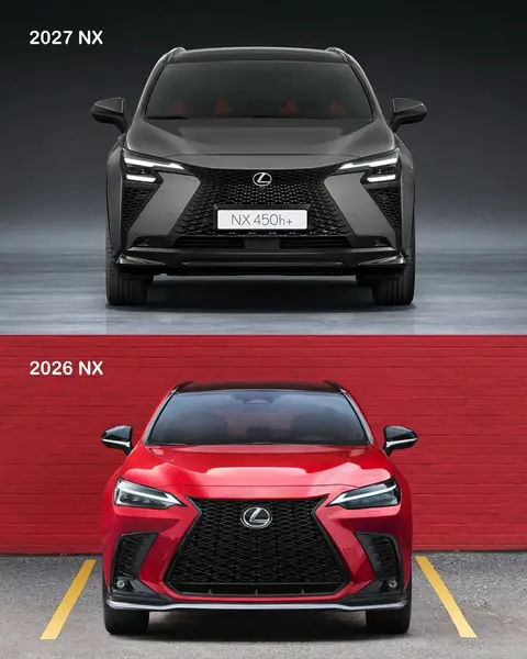 New 2027 vs. 2026 Lexus NX compact crossover SUV visual comparison. 
