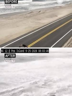 Before-and-after images show Highway 12 on North Carolina’s Outer Banks inundated by ocean water as a strengthening nor’easter brought coastal flooding and strong winds.