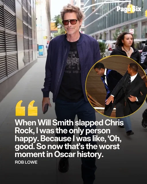 Rob Lowe admitted he was “the only person happy” when Will Smith slapped Chris Rock at the 2022 Academy Awards because he thought it would distract from his own Oscars blunder back in the ’80s. 😂 📸: SplashNews; Getty