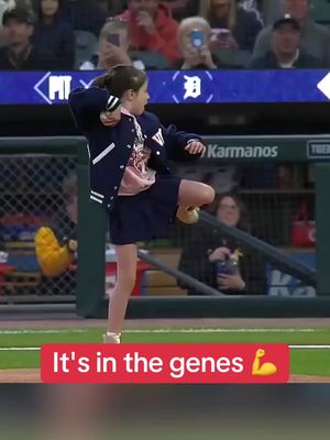 Justin Verlander's daughter Genevieve tossed a perfect strike to her father before Friday's Tigers game 🫶 (via @MLB) #MLB #baseball #justinverlander #fatherdaughter #detroittigers  