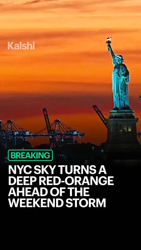 New York City saw a vivid red-orange sunset as a nor’easter approached the region. The storm brought strong winds, rain and coastal flooding risks through the weekend. Traders give NYC a 66% chance of getting more than 2.5 inches of rain this weekend.