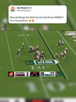The QB Himself @darianmensah3 l Into the End Zone Right Before the End of the First Half 🤩🔥 (🎥 Via: The CW) • • • • #ItsAllAboutTheU #Canes🙌 #MiamiHurricanes #TheU #miami @The College Sports Company 