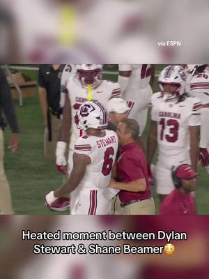 South Carolina coach and star Dylan Stewart get into a heated convo. #CollegeFootball #gamecocks #SouthCarolina