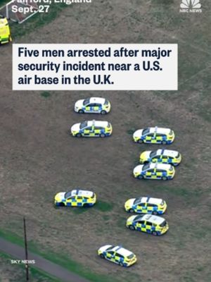British police arrested several men on suspicion of terror and explosives offenses on Sunday and evacuated homes near an air base that the U.S. Air Force had been using to facilitate strikes on Iran.