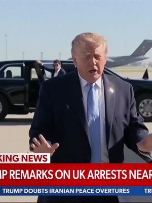 "The arrest in the UK was fantastic." President Donald Trump reacts to the arrest of five suspicious individuals with possible explosives at RAF Fairford in the United Kingdom.