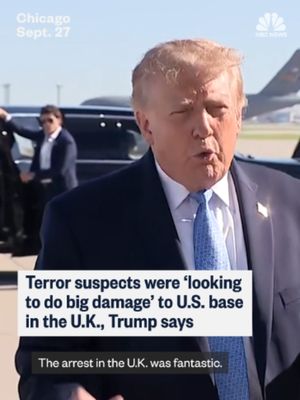 President Trump on Sunday praised British authorities after they arrested five men on terrorism charges near an air base that the U.S. Air Force had been using to facilitate strikes on Iran.