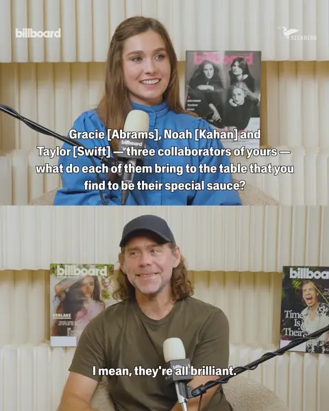 What do @Taylor Swift, @Noah Kahan and #GracieAbrams all bring to the table as collaborators and musicians?   Musician Aaron Dessner sits down with @Kristin Robinson - Billboard to share what he finds most special about working with these artists. From Swift’s creativity to Kahan’s lyrics and Abrams’ vulnerability, Dessner gives insight into what makes each of these artists such unique collaborators.  Catch the full episode of Billboard On The Record at the link in bio.