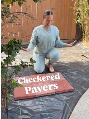 Do we like the checkered pattern?! So excited to get this area of our backyard covered with pavers so it’s no longer just a dirt patch collecting junk from our DIY projects! It’ll also give us more room to add furniture around the pool and hot tub so I’m so excited to get these all laid down! 🙌 #checkeredfloor #pavers #neverleaving #backyardmakeover 