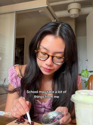 Pharmacy school may take a lot of things from me but never my whimsy 🙂‍↔️🎀🍓the new @Tim Hortons Iced Strawberry Matcha Latte is the perfect addition to my crafty afternoons 💌 #crafting #TimHortons #AD