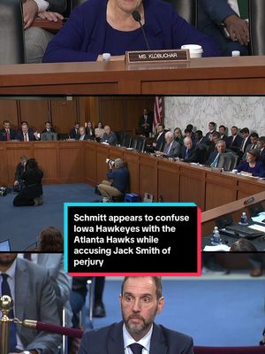 Former special counsel Jack Smith was pressed by Sen. Eric Schmitt (R-MO) on Tuesday during his testimony before the Senate Judiciary Committee about whether he attended a NBA game between the Atlanta Hawks and Golden State Warriors in Atlanta in early February 2024. Smith said he “definitely did not go" to an Atlanta Hawks game. "I think you've already perjured yourself," Schitt said during the exchange, calling Smith a "total dirtbag." Smith said he instead attended a Maryland-Iowa women’s basketball game to see Iowa star Caitlin Clark play. Sen. Amy Klobuchar (D-MN) suggested Schmitt had confused the Iowa Hawkeyes with the Atlanta Hawks and said Smith deserved an apology. #news #iowa #hawkeyes #atlanta #hawks 