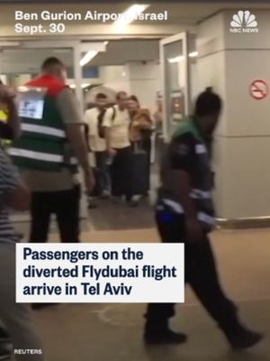 Footage shows the moment passengers on a rescue flight from a diverted FlyDubai flight arrived in Tel Aviv after an incident onboard.