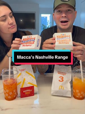 We tried the NEW Nashville Range from @Macca's and put our food opinions to the test 🌶️ Pickles or no pickles? Nuggets or wings? And most importantly… which Nashville favourite came out on top? Available for a limited time.  #ad #McDonaldsAU #NashvilleRange #maccas #couple 