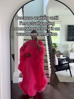 I can’t be the only one who does this. Dress by @Hutch  Wearing the Bobbi dress in a size small. Runs true to size. 🔗 to my profile  #hutchdesign #kaftan #featherdress #weddingguestdress #weddingguest 