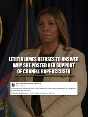 Letitia James says she won’t comment on her OWN Facebook post about the Cornell sexual assault allegations. A reporter pressed New York’s attorney general about the message she posted before she was appointed special prosecutor in the case. In the post, James publicly expressed support for the woman making the allegations, writing that what she describes is “horrific and unacceptable” and adding, “We stand with you.” Now James says she will follow “the facts and the law.” Watch the full exchange and see the post
