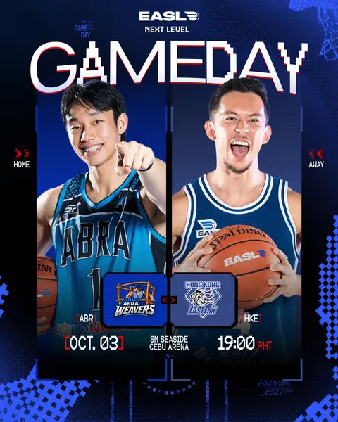 FIRST GAMEDAY OF THE SEASON 🤩 The Abra Weavers step on the international stage for the first time against a Hong Kong Eastern squad with Next Level aspirations. 🕓 TODAY at 19:00PHT 📍SM Seaside Cebu Arena 📺 Official EASL YouTube Channel or your local EASL broadcast partner (find them on the EASL website!) #EASL #NextLevel #ABRvsHKE