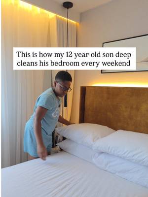 My 12 year old son’s weekend cleaning routine (Bedroom Deep Cleaning) Who says that because we’re raising our children abroad, we have to choose between giving them a happy childhood and teaching them responsibility? Especially for us immigrant parents, I think it’s time we break the stereotype that “letting kids be kids” means doing everything for them or allowing them to grow up without structure. Teaching your child to make their bed, tidy their room, put things away and take responsibility for their space doesn’t take away from their childhood. If anything, it teaches them independence, discipline and life skills they’ll carry with them long after they leave home. Because honestly, children will happily sleep in their own mess if we let them 😂. They don’t always know better, we have to teach them. And I’ll be the first to admit it… I’m a lazy mum 😂. The last thing you’ll catch me doing is tidying my children’s rooms when they are perfectly capable of doing it themselves. In fact, they probably do it better than I do! 😂 Raising capable children isn’t about taking away their childhood. It’s about preparing them for life Vacuum @sharkhomeuk  Beddings @dunelmuk  Glass cleaner @elbowgreaseuk Designer @interiordesignwithdidi  #ParentingWithPurpose #RaisingIndependentKids #KidsAndChores #IntentionalParenting #MumLife