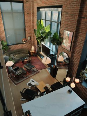 apologies to my future children  • • #interiordesign #apartmentdecor #homedecor #homeinspo #homebody • • mid-century modern | toronto interior | brick loft living | warm light | lived-in spaces | hard loft | tall ceilings | large windows | natural light | vintage furniture | statement lighting | plants | architectural details | open living | modern apartment | home atmosphere | interior styling | design focused | quiet spaces