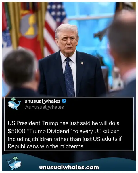 US President Trump has just said he will do a $5000 “Trump Dividend” to every US citizen including children rather than just US adults if Republicans win the midterms BREAKING: The White House is monitoring a suspected plague outbreak in Russia, per Axios Argentina to offer citizenship for foreigners that make a $350,000 contribution to its treasury, or invest $800,000 in its bonds BREAKING: You can now use Unusual Whales inside ChatGPT. Our new plugin has launched. All of your market trading data and insights. Inside Chatgpt. Follow @unusual_whales for daily posts about the stock market and crypto📈 NOTE: This post is not financial advice. The stock market is risky, and any trade or investment is expected to have some, or total, loss. Please do research before any trade. Do not use this information for financial decisions. Do not use this, or Unusual Whales’, information for investing. Check terms on site for full terms. APOLOGIES ABOUT THE HASHTAGS⁣⁣⁣⁣⁣⁣:⁣ #stockmarket #housing #epstein #trump #iran