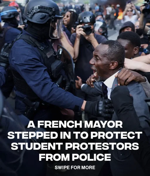 A French mayor was tear-gassed while shielding students from police. Saint-Denis Mayor Bally Bagayoko was hit with tear gas after stepping between student demonstrators and riot police during protests in Paris and Lyon over funding for French high schools. 📸: Getty Images #french #mayor #protest #ballybagayoko