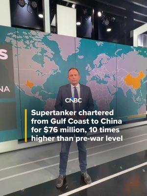 A supertanker was recently chartered to sail from the U.S. Gulf Coast to China for $76 million, a source familiar told CNBC, as shipping costs soar globally due to the crisis in the Middle East. ⠀ CNBC's Brian Sullivan has the details. ⠀ Read more at the #linkinbio or the link on screen. #CNBC