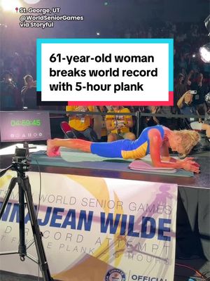 A 61-year-old Canadian woman broke her own world record after holding a plank for more than five hours at the World Senior Games in Utah. DonnaJean Wilde surpassed her previous Guinness World Record of four hours and 30 minutes, set in 2024, becoming the record holder for the longest abdominal plank by a woman. Judges rotated through hour-long shifts as Wilde held the position.