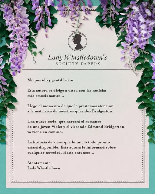 ¡Una nueva serie de romance entre Violet y el vizconde Edmund Bridgerton está en camino! 💖 